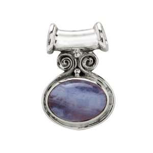   Sterling Silver Polished Blue Lace Agate Pendant Necklace Jewelry