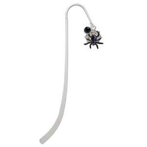 Spider Silver Plated Charm Bookmark with Jet Black 