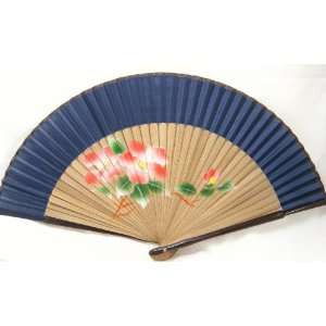  Natural Bamboo With Viscose Blue Edge Hand Fan Decorative 