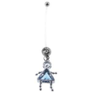 Bioflex Pregnancy Belly Ring with Abstract Figure Dangle and Blue CZ 