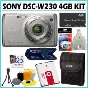 Sony Cyber shot DSC W230 12.1 MP Digital Camera in Silver + Deluxe 4GB 