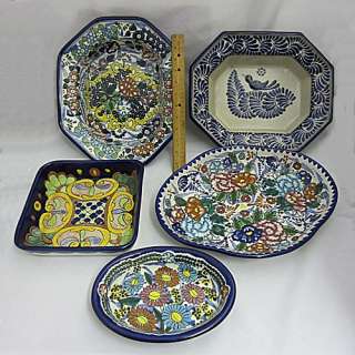 MEXICAN POTTERY Ceramic Serving Dishes 5 Piece LOT Talavera Puebla 