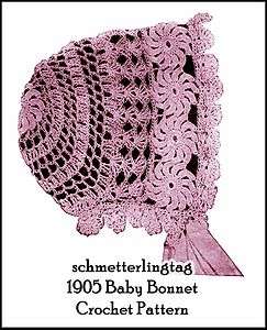 1905 Vintage Baby Bonnet Crochet Pattern Lacy Fancy Gibson Girl Era 