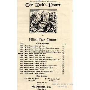 Choral Music THE LORDS PRAYER by Albert Hay Malotte, Mixed Voices, 3 