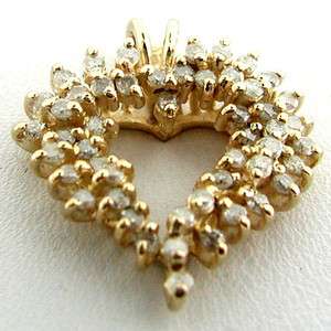 ESTATE Vintage 14k Yellow Gold Artistic Diamond Set Heart Pendant 