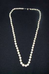 Vintage Pearl Necklace 22 Long 14K White Gold Clip  