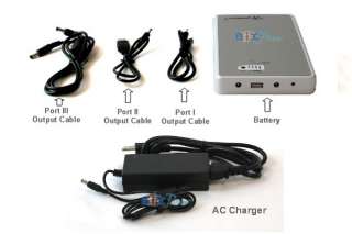 The battery pack comes with one BP75 battery + 3 output cables + AC 