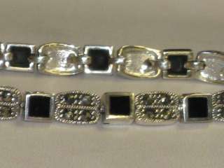 marcassite sterling silver bracelet 7clasp length+black onyx squares 