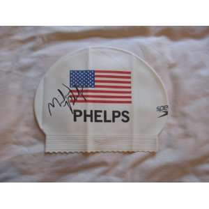  Michael Phelps autographed Speedo USA flag swimming cap 