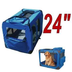  24 Blue Pet Soft Crate Carrier Kennel Portable Foldable 