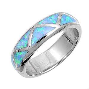 Sterling Silver Ring in Lab Opal   Blue Opal   Ring Face Height 6mm 