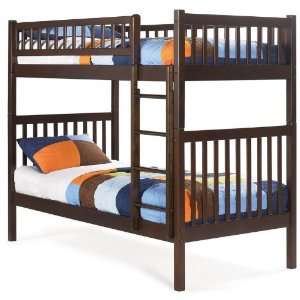  Twin Size Bunk Bed Antique Walnut Finish