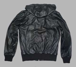 Mens Black A Grade Supple Leather Hooded Hoodie Jacket  