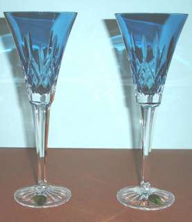 Waterford Lismore Jewels Toasting Flutes Set of 4 Aquamarine Crystal 