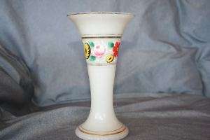 Bristol Glass Vase Hand Painted Flowers Fluted Top  