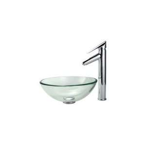   Glass Vessel Sink and Decus Bathroom Faucet Chrome