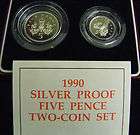 1990 British Gem Cameo Proof 2 Five pence Silver Coins W/COA .925 