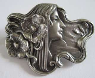 Vintage Art Nouveau Silveroin Lady Brooch  