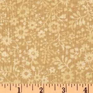  44 Wide Simple Stitches Flowers Tan Fabric By The Yard 