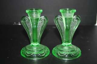 RARE BAGLEY RUTLAND URANIUM GREEN GLASS PART DRESSING TABLE CANDLE 
