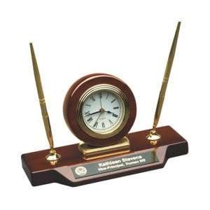 Corporate Desk Clock with Brass Ink Pens   Free Engraving  