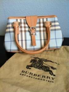 Authentic Burberry Baby Blue Nova Check Handbag Leather Tan Limited 