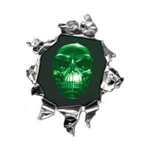  Mini Ripped Torn Metal Decal with Green Evil Skull   12 h 