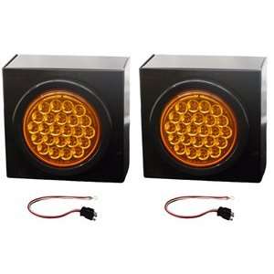  2 LED Strobe Light Kits 4 Round Amber w/ Mounting Box 