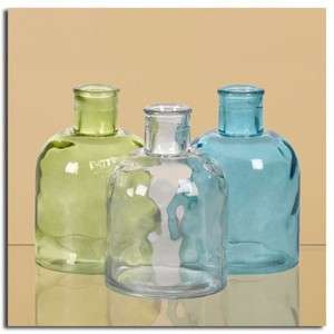 Set 3 Recycled Glass Bottle Shaped Green Blue Gray Flower Vase  