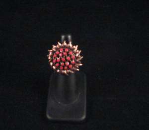 ANTIQUE STYLE BIG RED CORAL CZECH CRYSTAL RING  