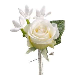  Faux 6 Rose/Stephanotis Boutonniere Cream Green (Pack of 