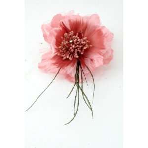 Elegant Layered Petal Flower with Stone Center and Real Feather Brooch 