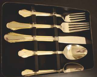   Gold 45 Piece Stainless Flatware & Caddy Service for 8 NIB  