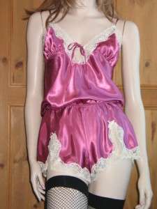 PINK SATIN & CREAM LACE CAMI KNICKERS TEDDY SIZE 10  