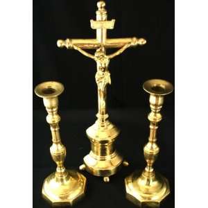  Nice Vintage French Standing Crucifix Pair Candlesticks 