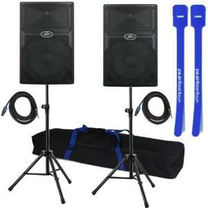   PA Speaker Pair w/ Tripod Stands, 2 Speakon to 1/4 Cables, & Cable