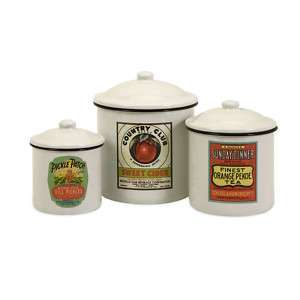 COUNTRY CHIC S/3 Vintage Enamel CANISTER SET Kitchen  