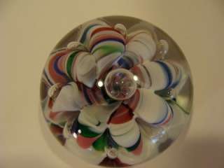 ST CLAIR Glass PAPERWEIGHT Rainbow Ribbon Inside w Teardrop Bubbles 