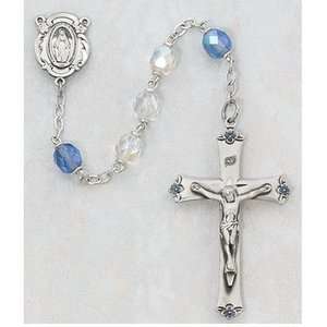  7mm Ab Crystal Blue Rosary Saint St. New Prayer Beads 