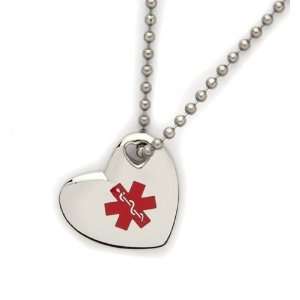  Fashion Alert Medical Puffed Heart Necklace, Stainless Steel 