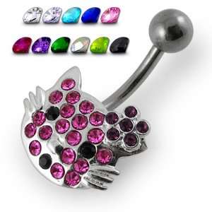  Multi Jeweled Kitty Non Moving Belly Ring Jewelry