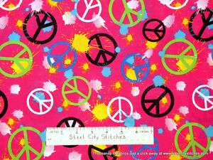 David Textiles Retro Peace Sign Splat Pink Fabric BTY  