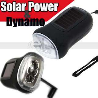 LED Solar Powered Hand Crank Dynamo Flashlight Torch  