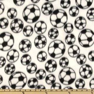 60 Wide Sports Fleece Soccer Balls White Fabric By The Yard