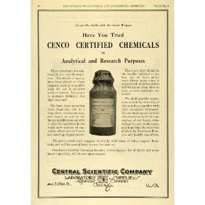  1922 Ad Cenco Certified Chemicals Central Scientific 