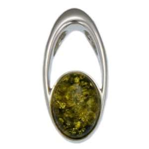  Silver Amber Pendant, Green, Baltic Amber Green Amber Oval 