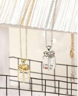 1pcs Korean Bow Gift Box Necklace Silver Chain A13 FREE SHIP  