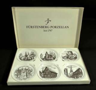 1960 GERMAN GERMANY FURSTENBERG PORCELAIN PLATE COASTER SET&BOX ALFELD 