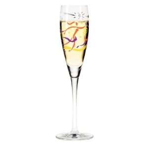  Champagne Glass, Pearls, Red and Yellow Abstract, Designer 