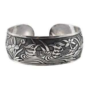  White Metal Love Bird Tibetan Cuff Bracelet, #42 Jewelry